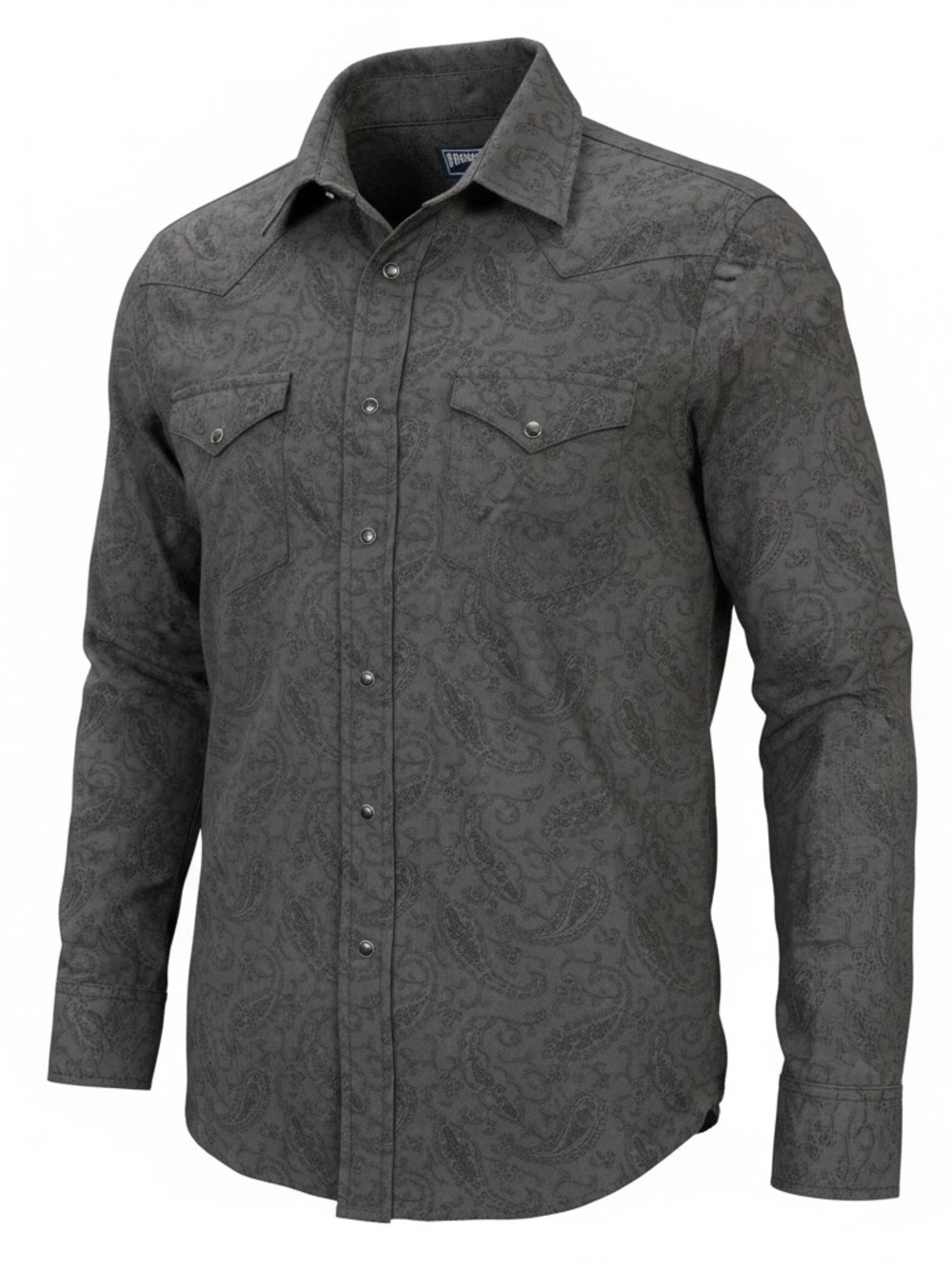 Panhandle Gray Paisley Cotton Woven Shirt Long Sleeve Button-Up Snap Pins S‎